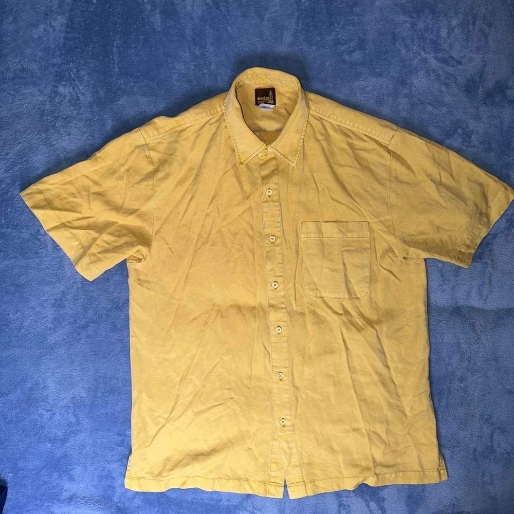 Vintage Weekendz Off Yellow Tencel Linen Button Up Shirt